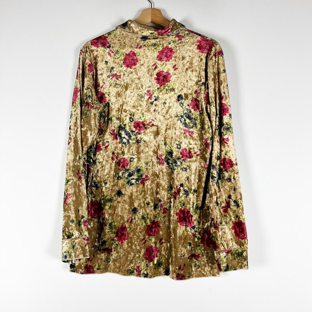 Fly curvy gold velvet floral button up shirt size XXL - Picture 2 of 5